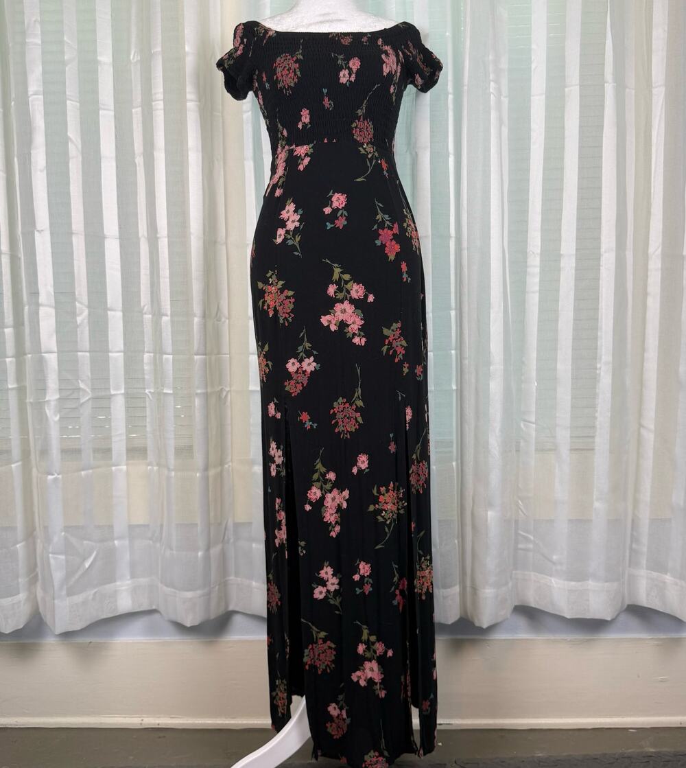 Express Floral Off Shoulder Maxi Dress XS Black Smocked Boho XS